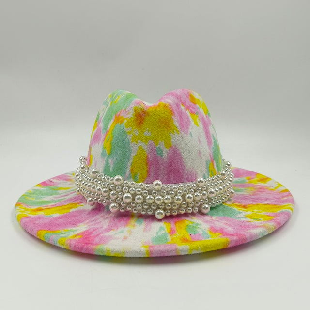 Tie-dye fedora hat wholesale autumn and winter graffiti letters monochrome hat unisex hand-painted felt winter hat шляпа женская