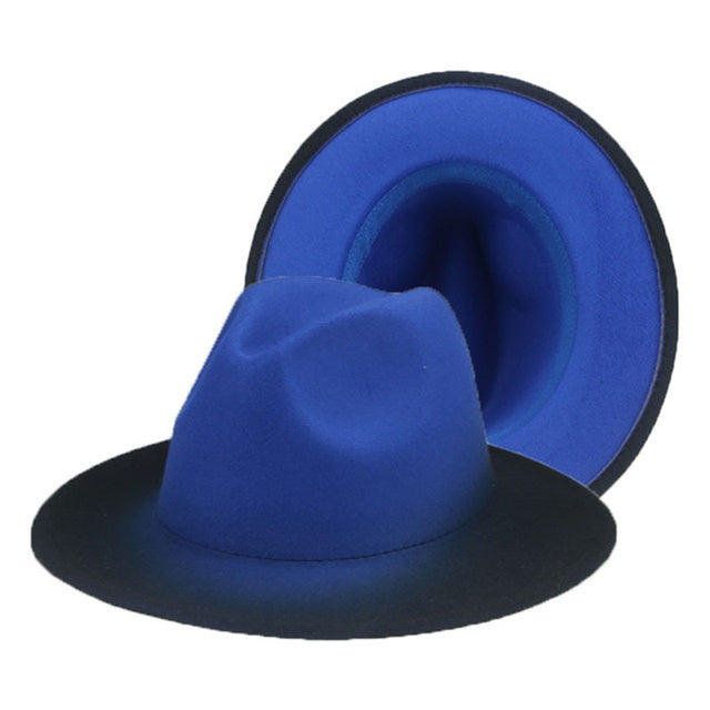 Fedora Hat Women Winter Felted Hats for Men Gradient Color Bowler Hat Wide Brim Design Luxury Casual Men Fedoras Chapeau Femme