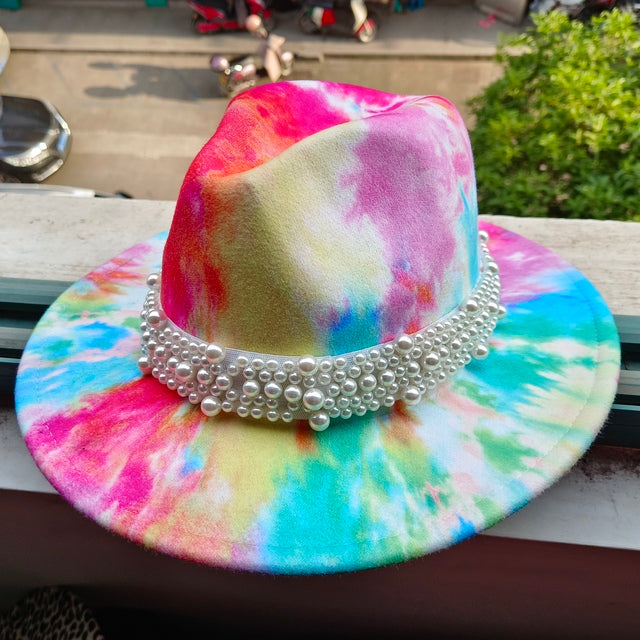 Tie-dye fedora hat wholesale autumn and winter graffiti letters monochrome hat unisex hand-painted felt winter hat шляпа женская