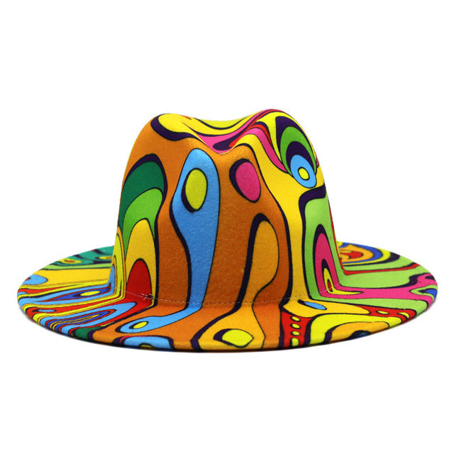 Tie-dye fedora hat wholesale autumn and winter graffiti letters monochrome hat unisex hand-painted felt winter hat шляпа женская