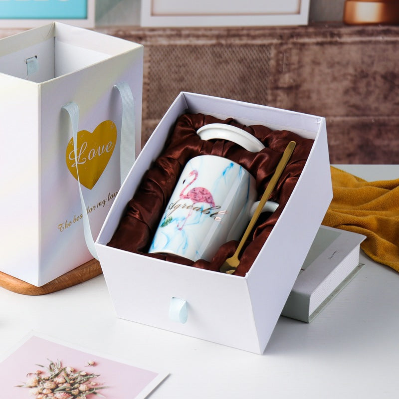 Marble stone gift box Nordic Ins Flamingo Mug Cup Couple Ceramic Cup Wedding Custom LOGO