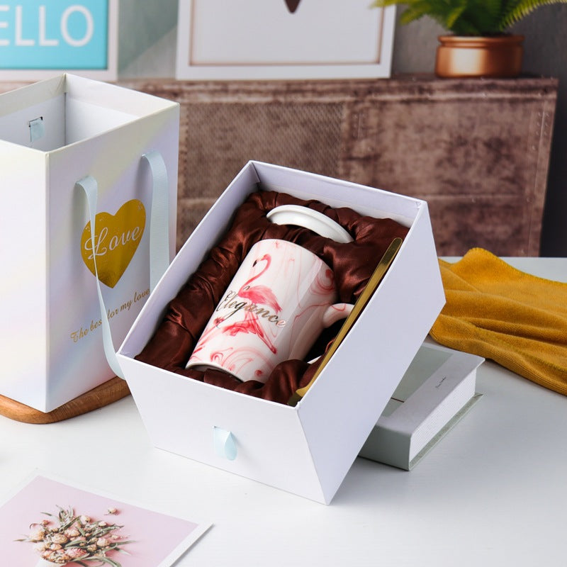 Marble stone gift box Nordic Ins Flamingo Mug Cup Couple Ceramic Cup Wedding Custom LOGO