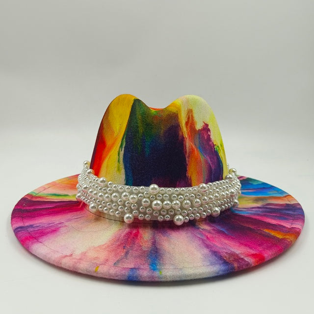 Tie-dye fedora hat wholesale autumn and winter graffiti letters monochrome hat unisex hand-painted felt winter hat шляпа женская