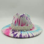 Tie-dye fedora hat wholesale autumn and winter graffiti letters monochrome hat unisex hand-painted felt winter hat шляпа женская