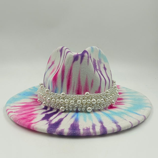 Tie-dye fedora hat wholesale autumn and winter graffiti letters monochrome hat unisex hand-painted felt winter hat шляпа женская