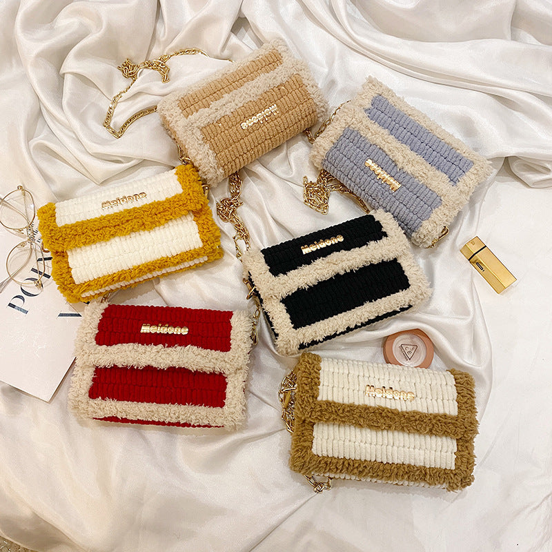 Hawang mesh grid handbag DIY material package wool handmade woven bag flat line shoulder bag Messenger bag