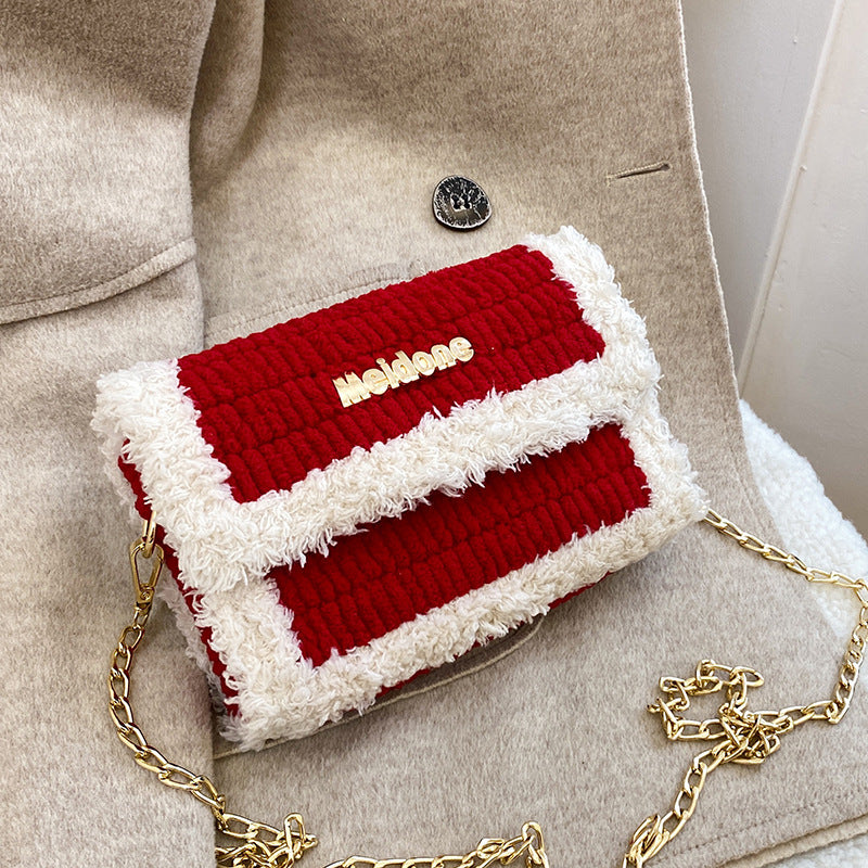 Hawang mesh grid handbag DIY material package wool handmade woven bag flat line shoulder bag Messenger bag