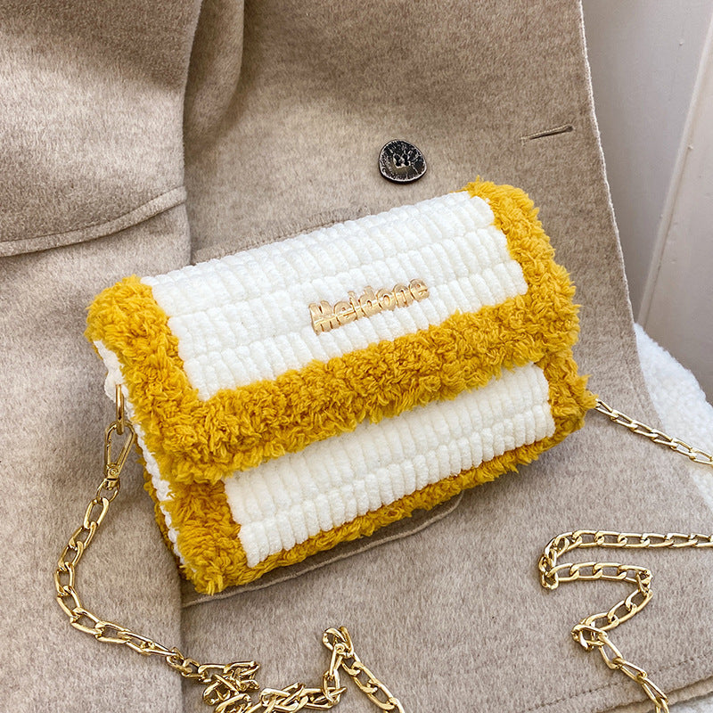 Hawang mesh grid handbag DIY material package wool handmade woven bag flat line shoulder bag Messenger bag