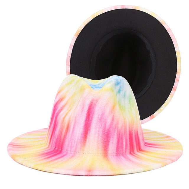 Tie-dye fedora hat wholesale autumn and winter graffiti letters monochrome hat unisex hand-painted felt winter hat шляпа женская