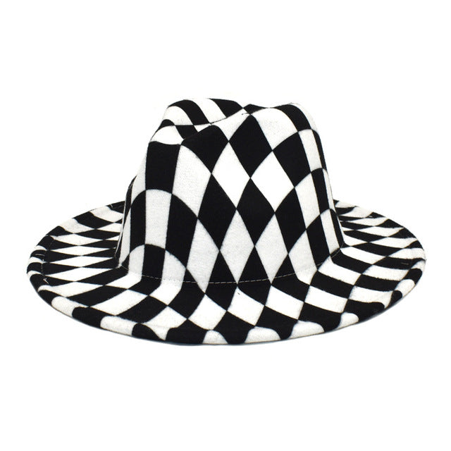 Spring Wool Felt Fedora Hat Unisex Wide Brim Plaid Striped Hats Adult Fashion Trilby Hats Popular Headwear Blend Jazz Man&#39;s Cap