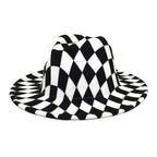 Spring Wool Felt Fedora Hat Unisex Wide Brim Plaid Striped Hats Adult Fashion Trilby Hats Popular Headwear Blend Jazz Man&#39;s Cap