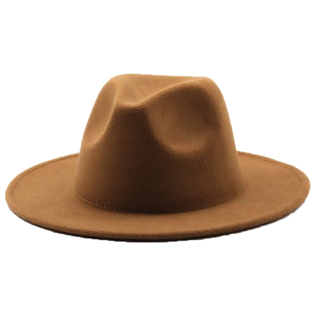 Fedoras women&#39;s Hat Big Brim Autumn Solid Formal Dress Wedding Woman Hat Camel Black White Fedora Felted Classic Cap Winter Hats