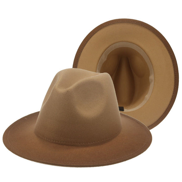 Fedora Hat Women Winter Felted Hats for Men Gradient Color Bowler Hat Wide Brim Design Luxury Casual Men Fedoras Chapeau Femme