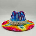 Tie-dye fedora hat wholesale autumn and winter graffiti letters monochrome hat unisex hand-painted felt winter hat шляпа женская