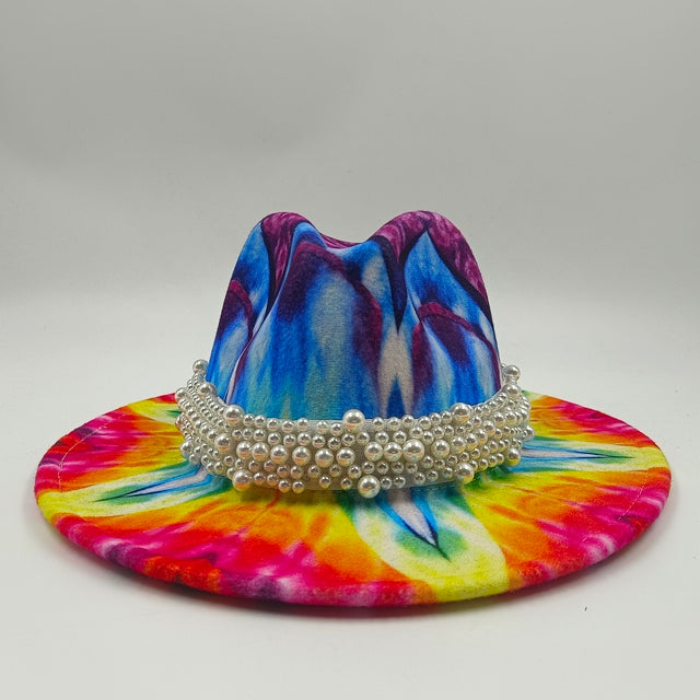 Tie-dye fedora hat wholesale autumn and winter graffiti letters monochrome hat unisex hand-painted felt winter hat шляпа женская