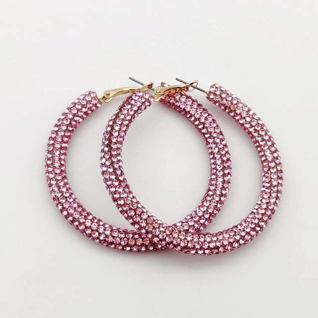 Rainbow Colorful Rhinestone Crystal Hoop Earring For Women And Girls Party Gift Jewelry Accessories