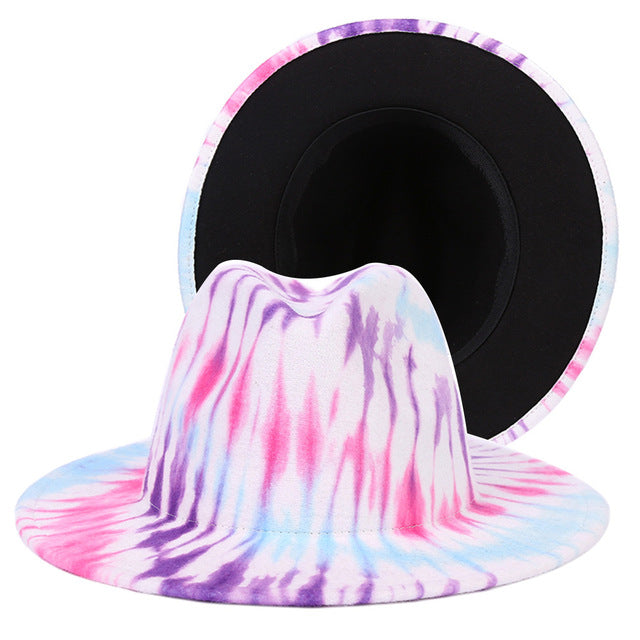 Tie-dye fedora hat wholesale autumn and winter graffiti letters monochrome hat unisex hand-painted felt winter hat шляпа женская