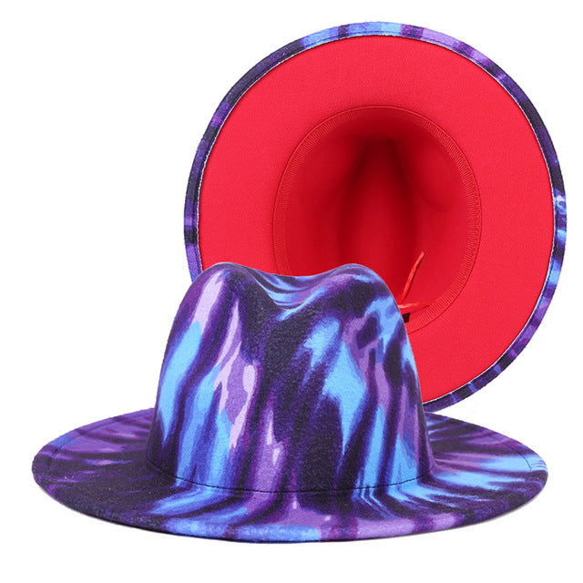 Tie-dye fedora hat wholesale autumn and winter graffiti letters monochrome hat unisex hand-painted felt winter hat шляпа женская