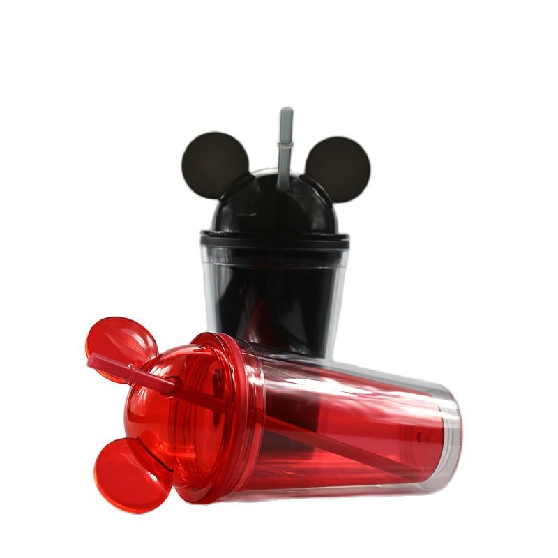 450ml Double Layer Tumbler Plastic Mug Coffee Cup Straw Cup Creative Transparent Cute Water Cup Outdoor Portable Gift Cup