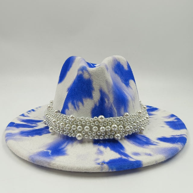 Tie-dye fedora hat wholesale autumn and winter graffiti letters monochrome hat unisex hand-painted felt winter hat шляпа женская