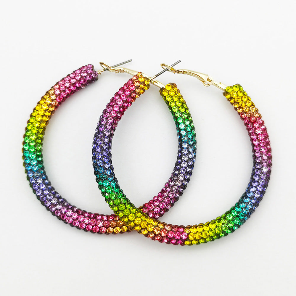 Rainbow Colorful Rhinestone Crystal Hoop Earring For Women And Girls Party Gift Jewelry Accessories