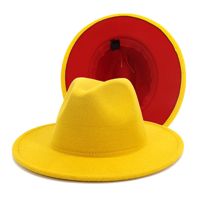 Two tone Fedoras Jazz Hats Cowboy Hats For Women And Men Double-sided Color Cap Red With Black Wool Bowler Hat Wholesale шапка