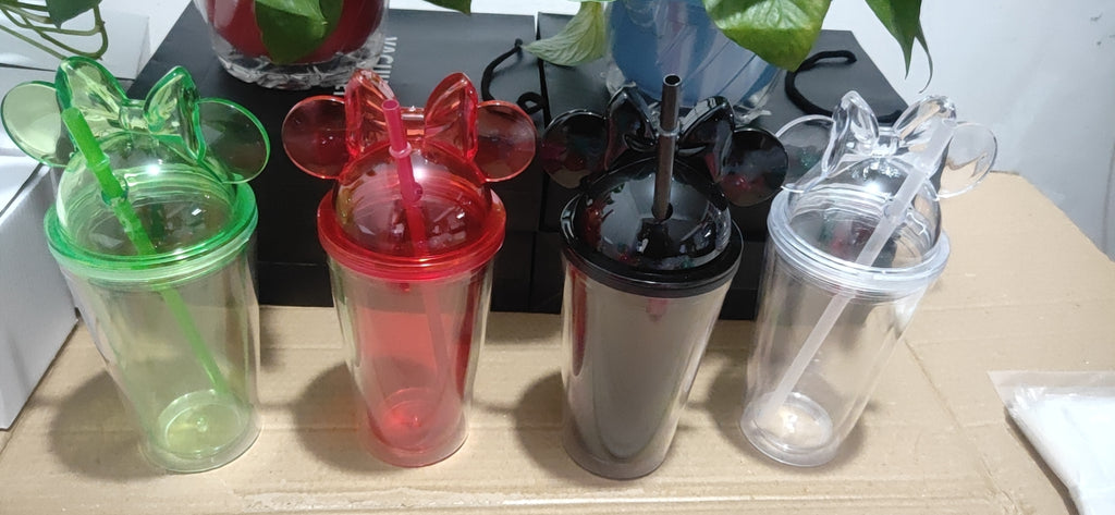 450ml Double Layer Tumbler Plastic Mug Coffee Cup Straw Cup Creative Transparent Cute Water Cup Outdoor Portable Gift Cup