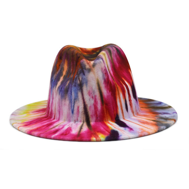 Tie-dye fedora hat wholesale autumn and winter graffiti letters monochrome hat unisex hand-painted felt winter hat шляпа женская
