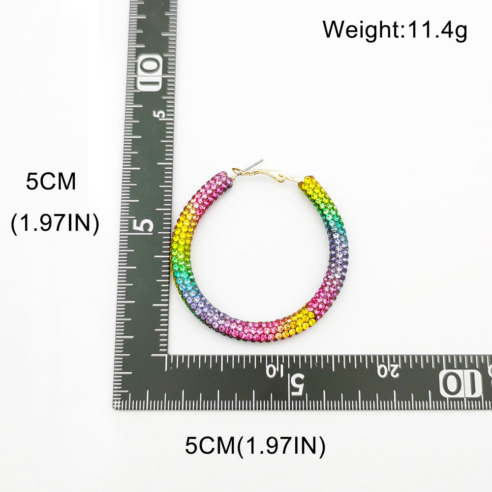 Rainbow Colorful Rhinestone Crystal Hoop Earring For Women And Girls Party Gift Jewelry Accessories