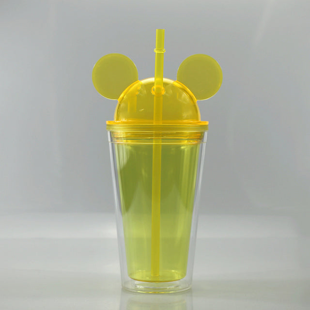 450ml Double Layer Tumbler Plastic Mug Coffee Cup Straw Cup Creative Transparent Cute Water Cup Outdoor Portable Gift Cup
