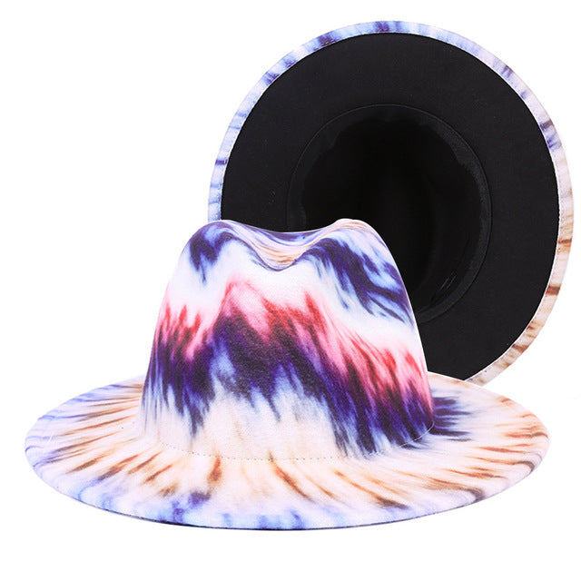Tie-dye fedora hat wholesale autumn and winter graffiti letters monochrome hat unisex hand-painted felt winter hat шляпа женская