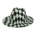 Spring Wool Felt Fedora Hat Unisex Wide Brim Plaid Striped Hats Adult Fashion Trilby Hats Popular Headwear Blend Jazz Man&#39;s Cap