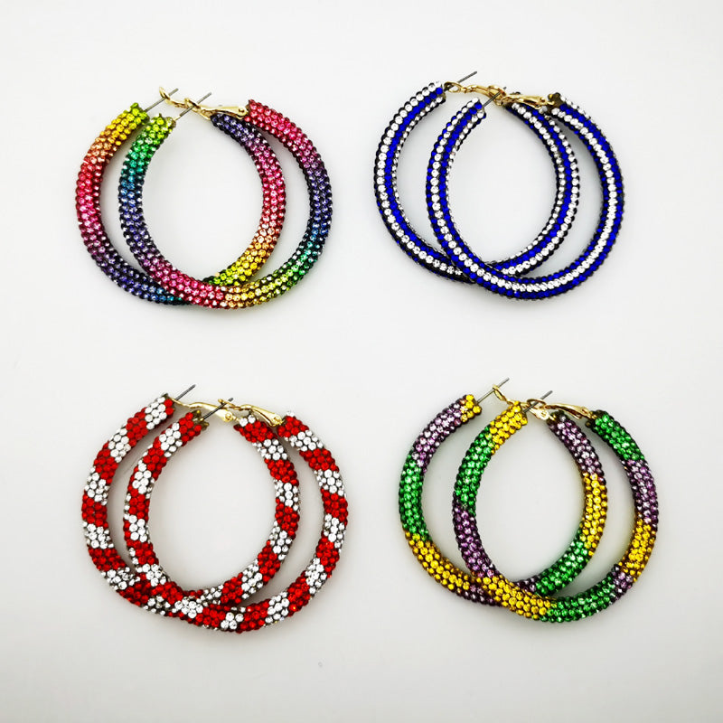 Rainbow Colorful Rhinestone Crystal Hoop Earring For Women And Girls Party Gift Jewelry Accessories