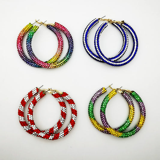 Rainbow Colorful Rhinestone Crystal Hoop Earring For Women And Girls Party Gift Jewelry Accessories