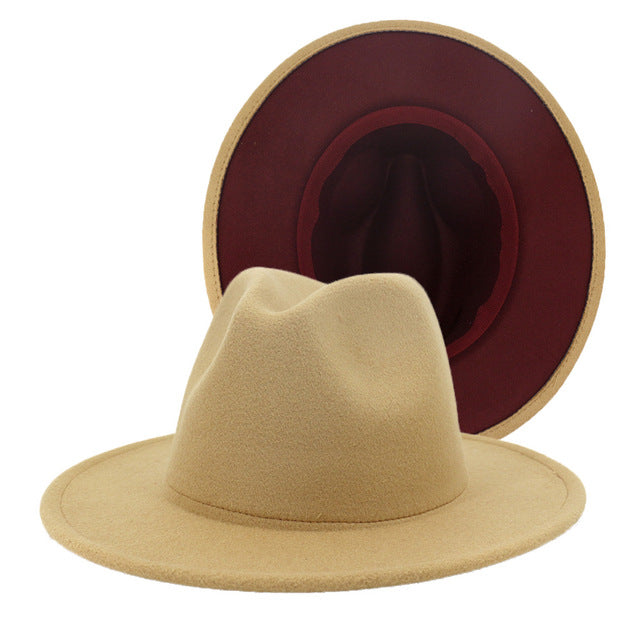 Two tone Fedoras Jazz Hats Cowboy Hats For Women And Men Double-sided Color Cap Red With Black Wool Bowler Hat Wholesale шапка
