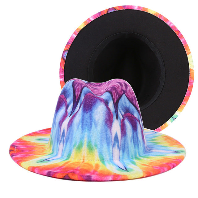 Tie-dye fedora hat wholesale autumn and winter graffiti letters monochrome hat unisex hand-painted felt winter hat шляпа женская
