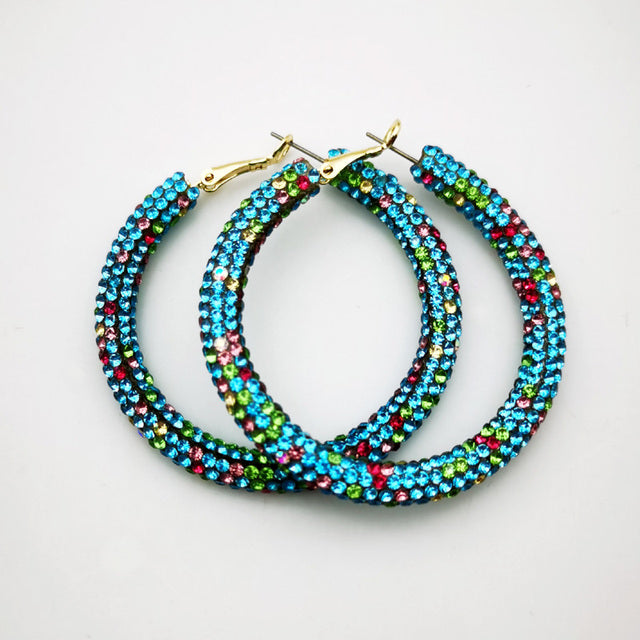Rainbow Colorful Rhinestone Crystal Hoop Earring For Women And Girls Party Gift Jewelry Accessories