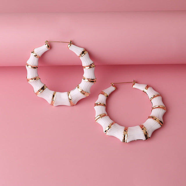 8CM Hiphop Big Rainbow Bamboo Hoop Earring Multi Color Enamel Geometric Circle Round Earrings For Women Accessory Party Jewelry