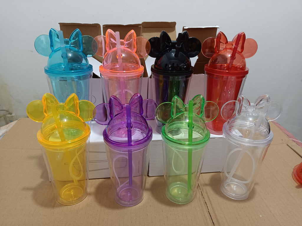 450ml Double Layer Tumbler Plastic Mug Coffee Cup Straw Cup Creative Transparent Cute Water Cup Outdoor Portable Gift Cup