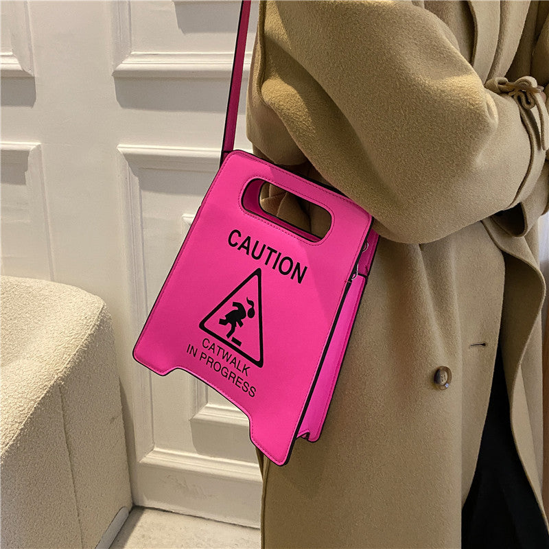 Young Girl Crossbody Bag Creative Caution Letters Sign Handbag Cute Fluorescence Color Shoulder Bags For Women 2021 Clutches