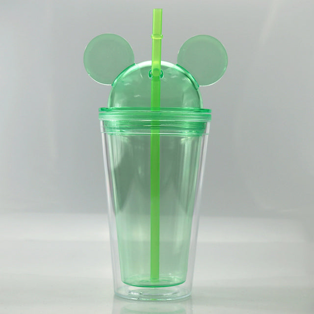 450ml Double Layer Tumbler Plastic Mug Coffee Cup Straw Cup Creative Transparent Cute Water Cup Outdoor Portable Gift Cup