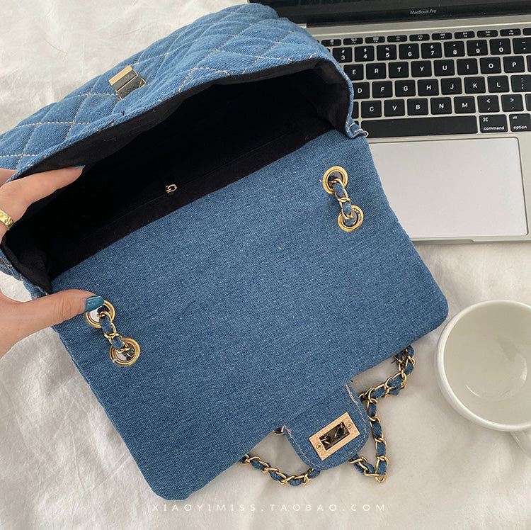 Winter Quilted Denim Women Shoulder bags Luxury Fashion Trends Chain Handbags and Purses Diamond Grain Female Crossbody Bags