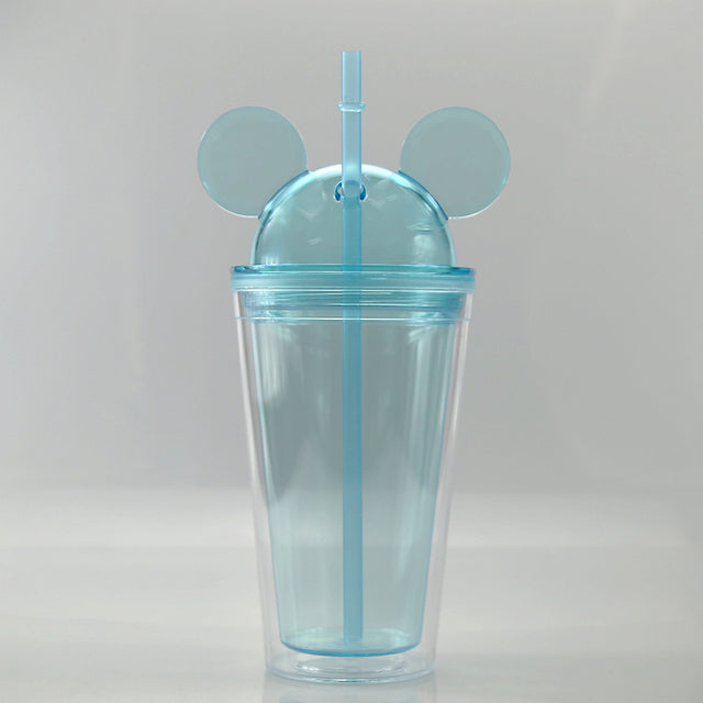 450ml Double Layer Tumbler Plastic Mug Coffee Cup Straw Cup Creative Transparent Cute Water Cup Outdoor Portable Gift Cup