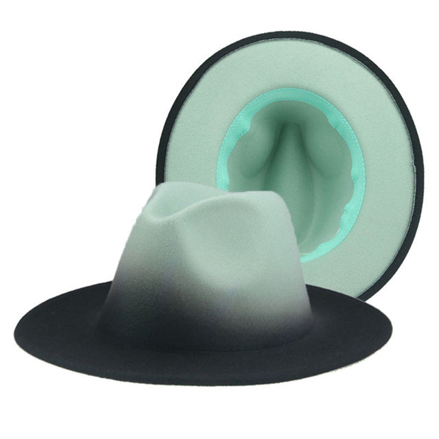 Fedora Hat Women Winter Felted Hats for Men Gradient Color Bowler Hat Wide Brim Design Luxury Casual Men Fedoras Chapeau Femme