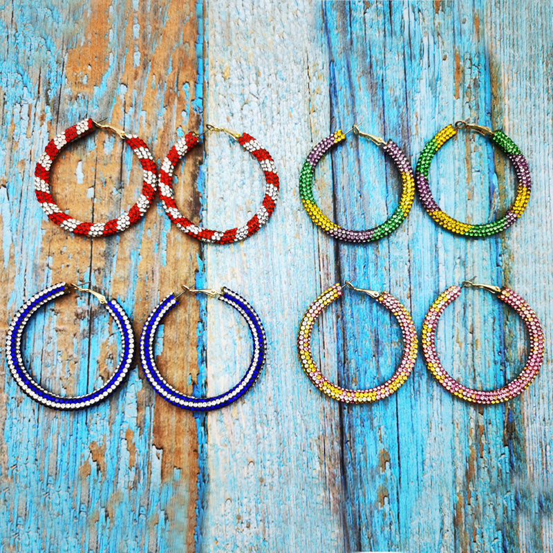 Rainbow Colorful Rhinestone Crystal Hoop Earring For Women And Girls Party Gift Jewelry Accessories
