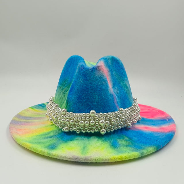 Tie-dye fedora hat wholesale autumn and winter graffiti letters monochrome hat unisex hand-painted felt winter hat шляпа женская