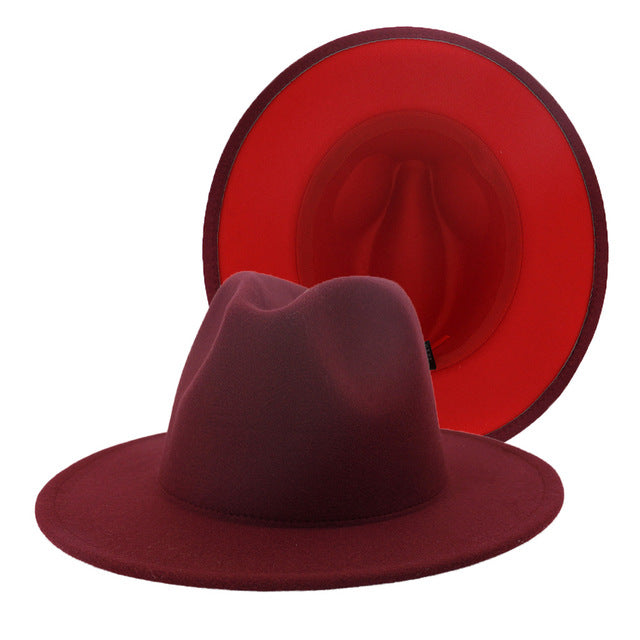 Two tone Fedoras Jazz Hats Cowboy Hats For Women And Men Double-sided Color Cap Red With Black Wool Bowler Hat Wholesale шапка