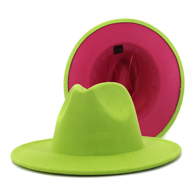 Two tone Fedoras Jazz Hats Cowboy Hats For Women And Men Double-sided Color Cap Red With Black Wool Bowler Hat Wholesale шапка
