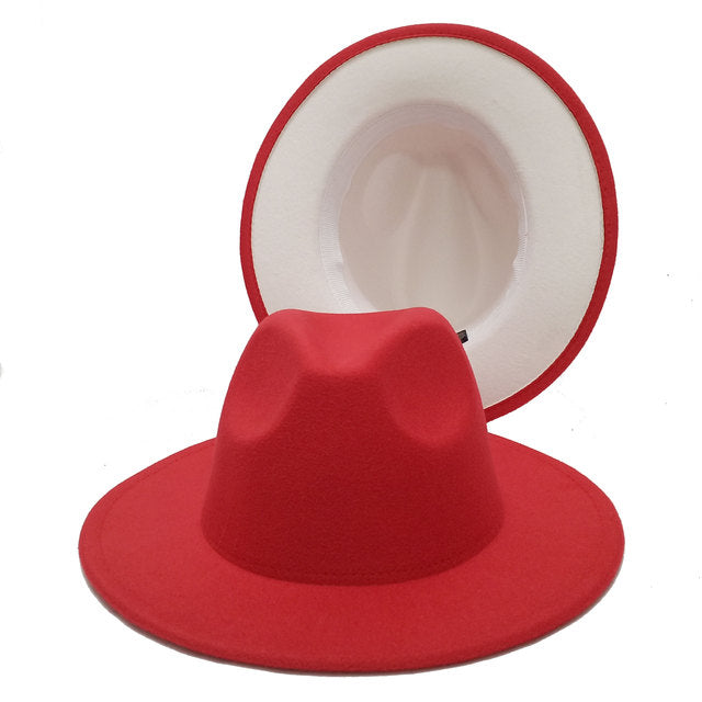 Two tone Fedoras Jazz Hats Cowboy Hats For Women And Men Double-sided Color Cap Red With Black Wool Bowler Hat Wholesale шапка