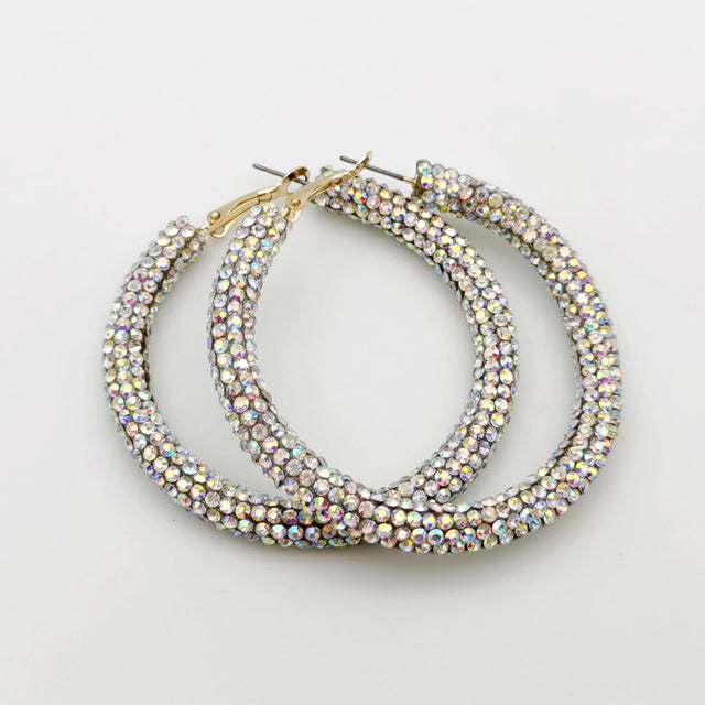 Rainbow Colorful Rhinestone Crystal Hoop Earring For Women And Girls Party Gift Jewelry Accessories